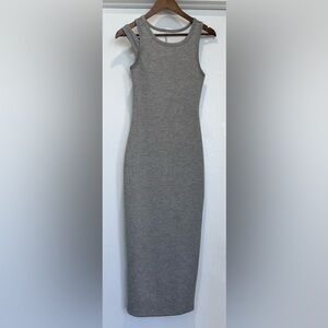 Commense Heather Gray Maxi Dress with Crop Bomber Sweatshirt Hoodie